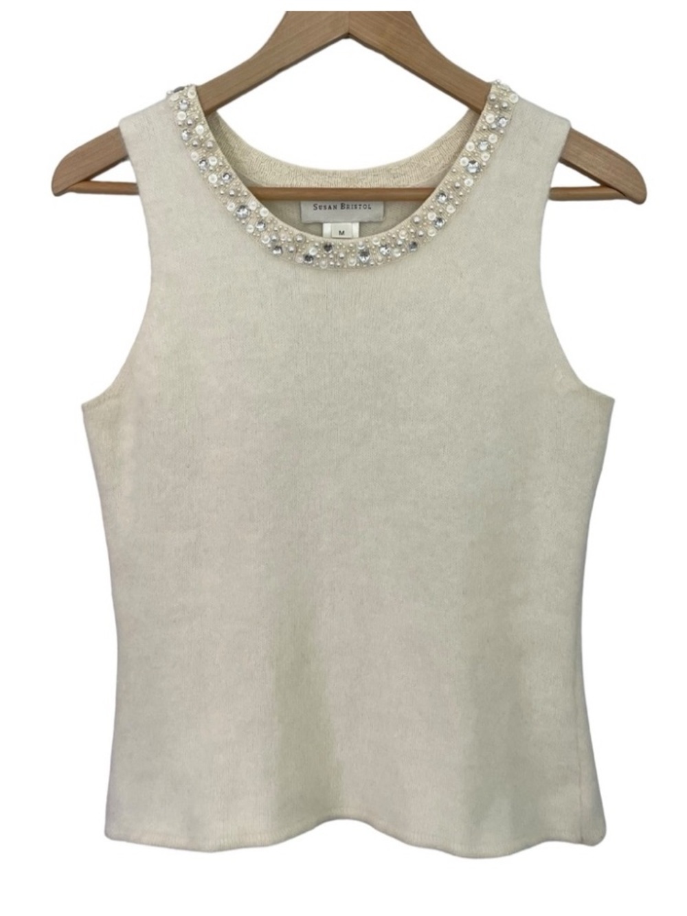Susan Bristol 2005 Off-White Angora  Sweater Sleeveless Vest Embellished